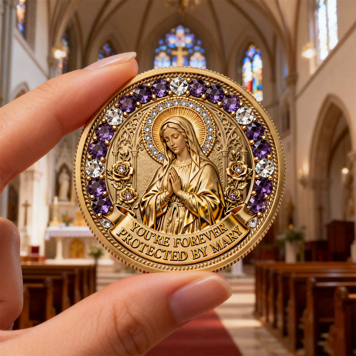 Protected By Mary - Personalized Gifts For Christian Printed Metal Coin 