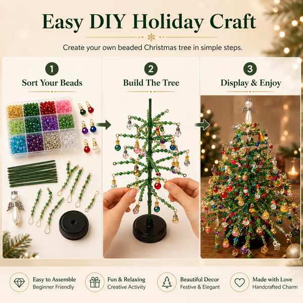 🎄✨ DIY Beaded Christmas Tree Kit – 🎅Create Your Own Sparkling Holiday Decoration