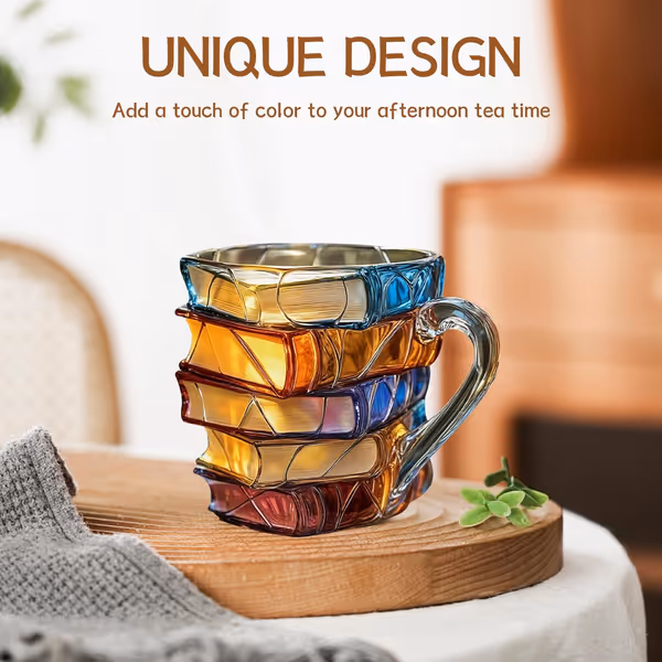 📚 3D Painted Book Mug – Unique Glass Coffee Cup for Readers & Book Lovers🍵
