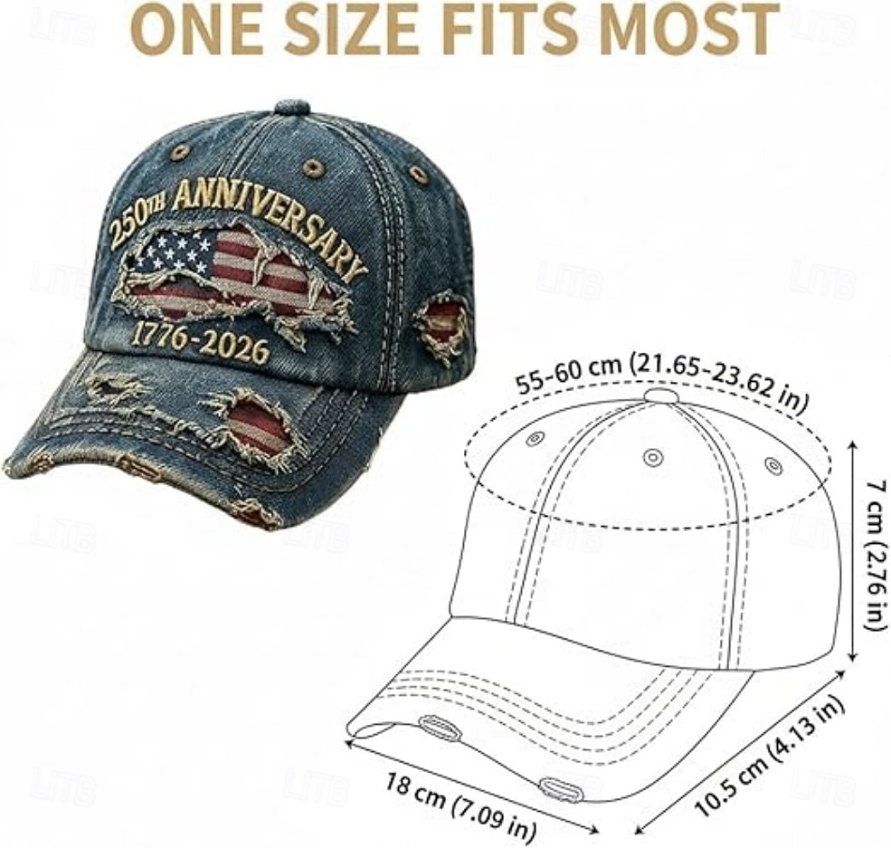 United States 250th Anniversary Distressed Denim Baseball Cap American Flag, Vintage USA Hat 1776-2026, Patriotic Independence Day Cap, Vintage American Flag Hat for Men and Women 2026 - $19.99 –P3