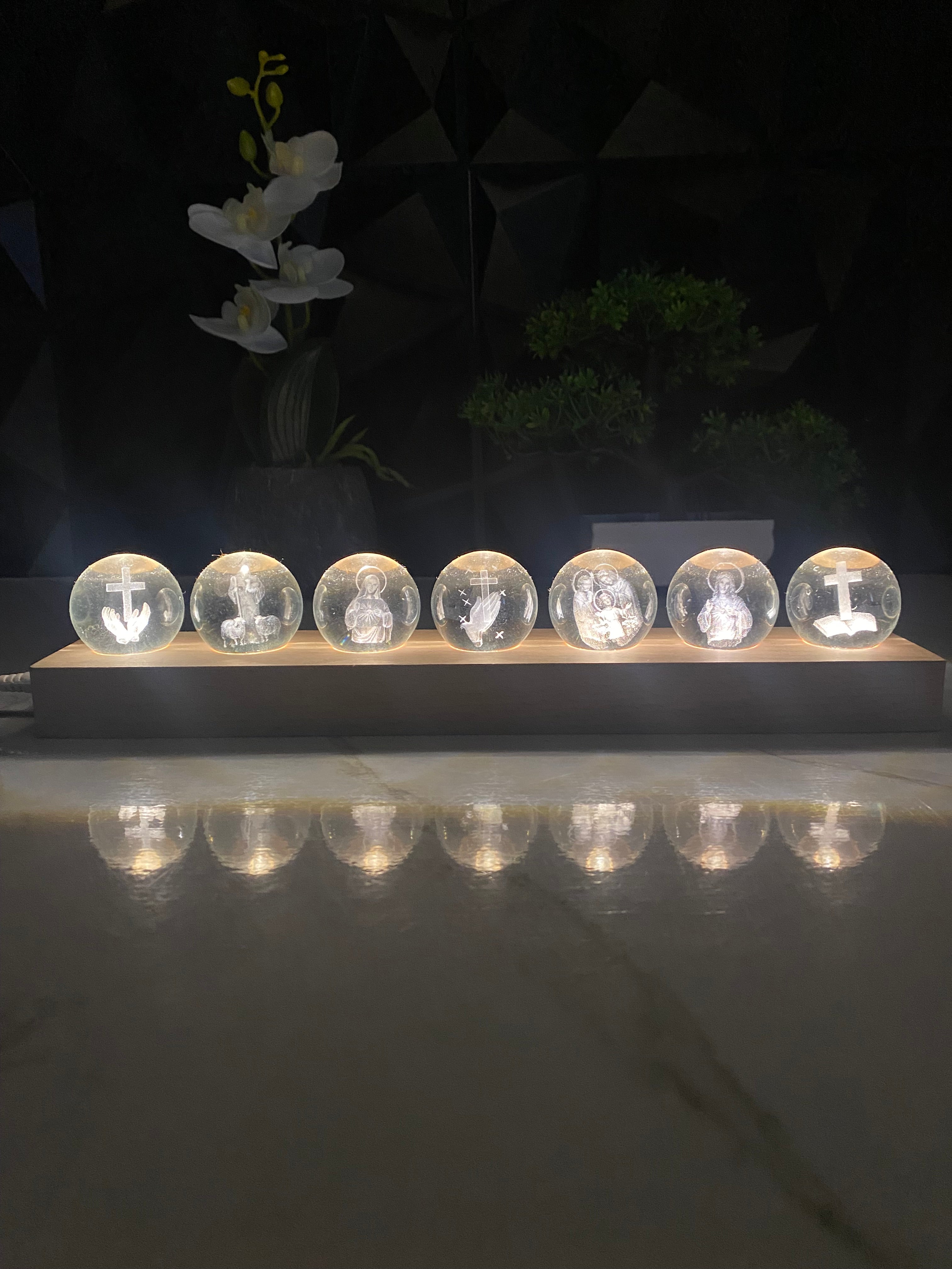Luminous Faith Crystal Ball Night Light Set | Sacred Glance Christian Decor