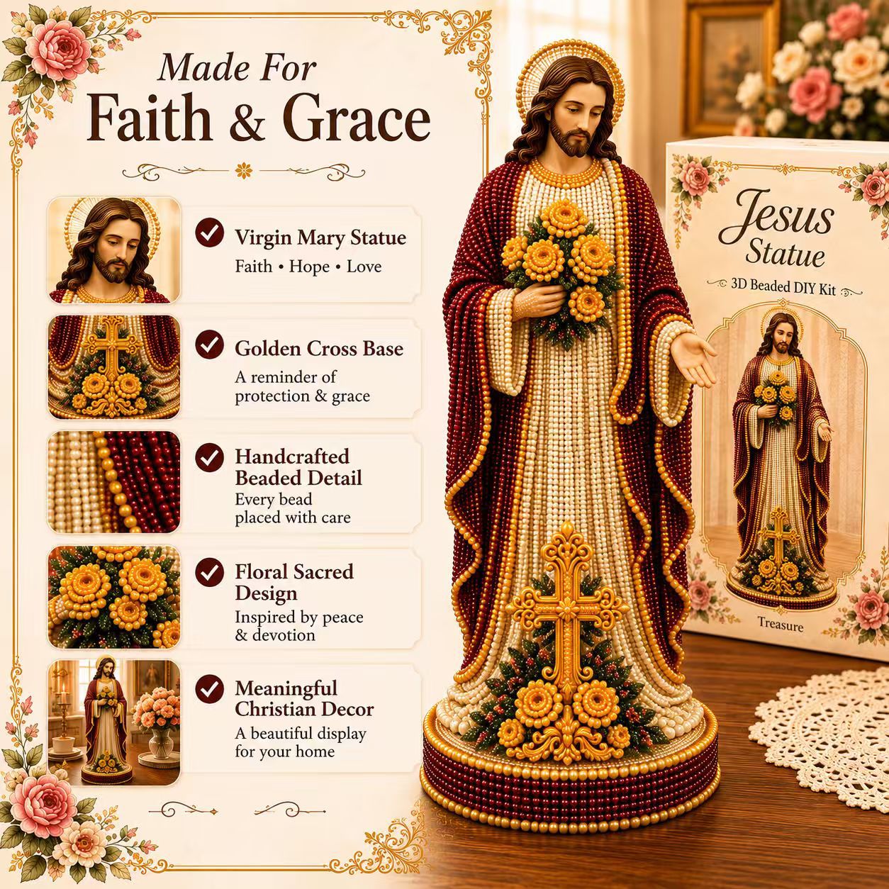 ✝️Vintage Blessed Virgin Mary 3D Beaded DIY Kit💕