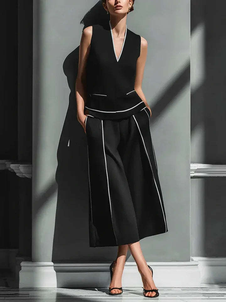 Women's Sleeveless Linen Shirt & Cropped Pants Set – Casual 2-Piece Outfit