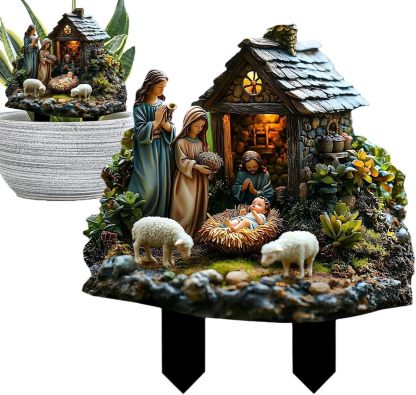 Flower Pot Stakes Decoration, Garden Decorative Stakes, Vista Printed Potted Plant Decoration Nativity Scene Design Acrylic Stakes | Garden Stakes for Gardens, Churches, Schools, Community Centers