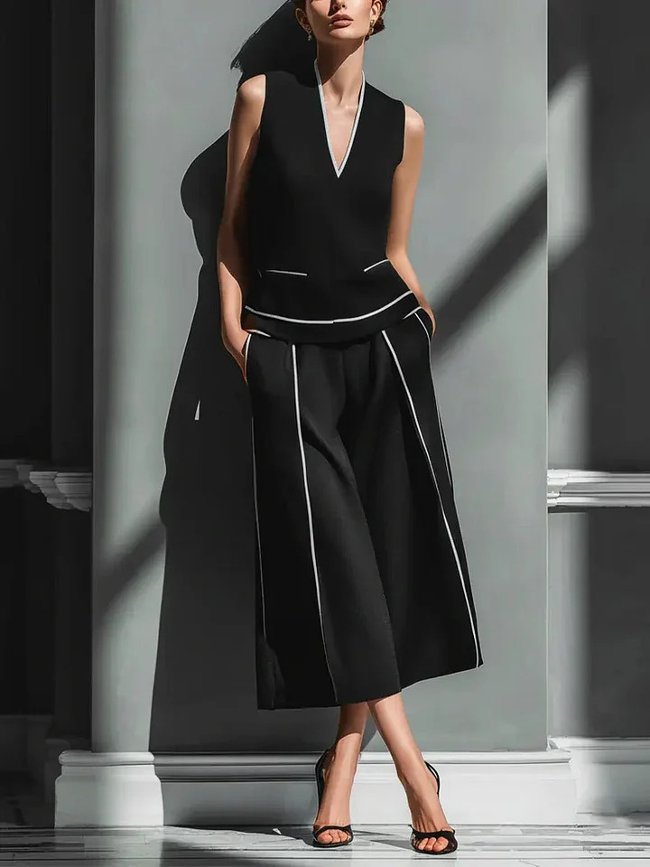 Women's breathable linen set – relaxed fit shirt and cropped pants detail