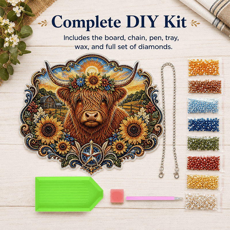 Highland Cow Diamond Art Hanging Ornament Kit