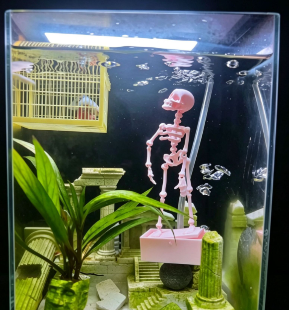 Dancing Skeleton Aquarium Ornament with Bubbles