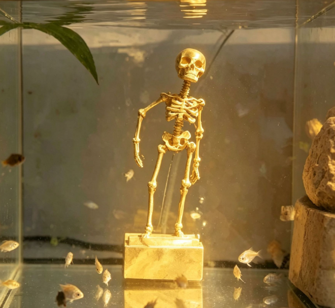 Dancing Skeleton Aquarium Ornament with Bubbles