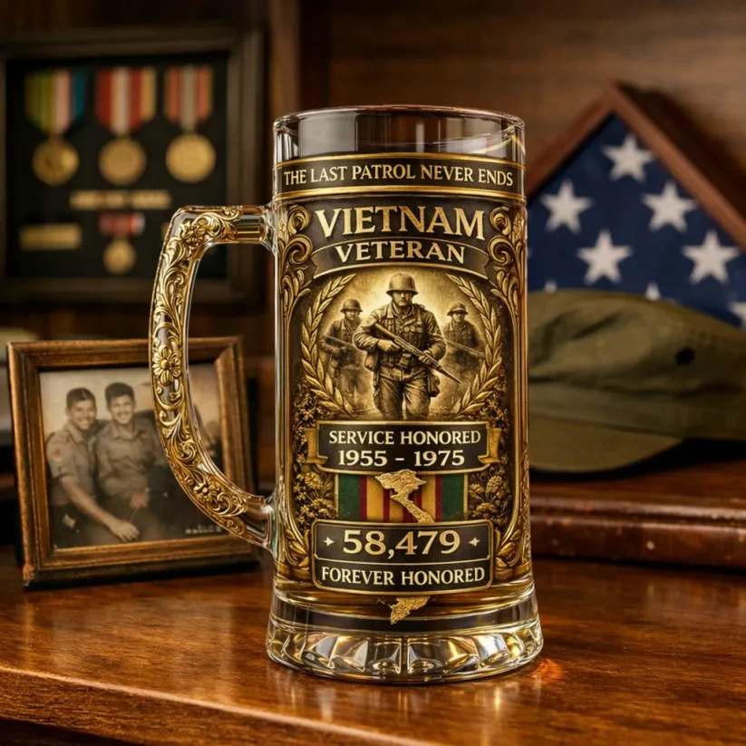 Vietnam Veteran Anniversary Beer Stein Glass