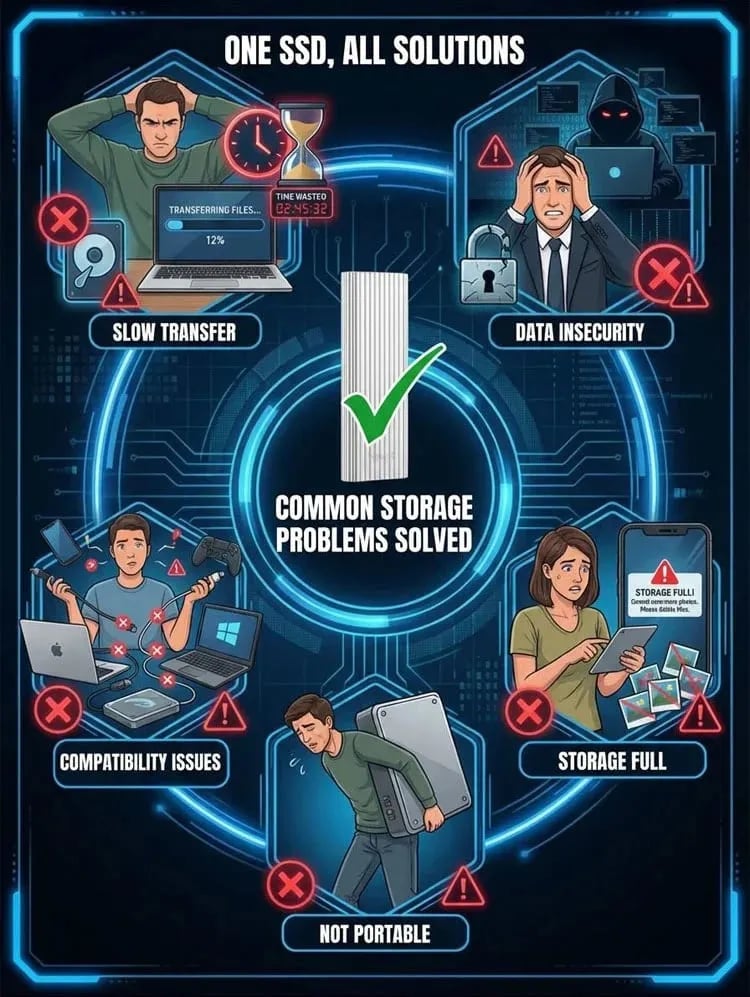 Portable storage product problem-solution graphic