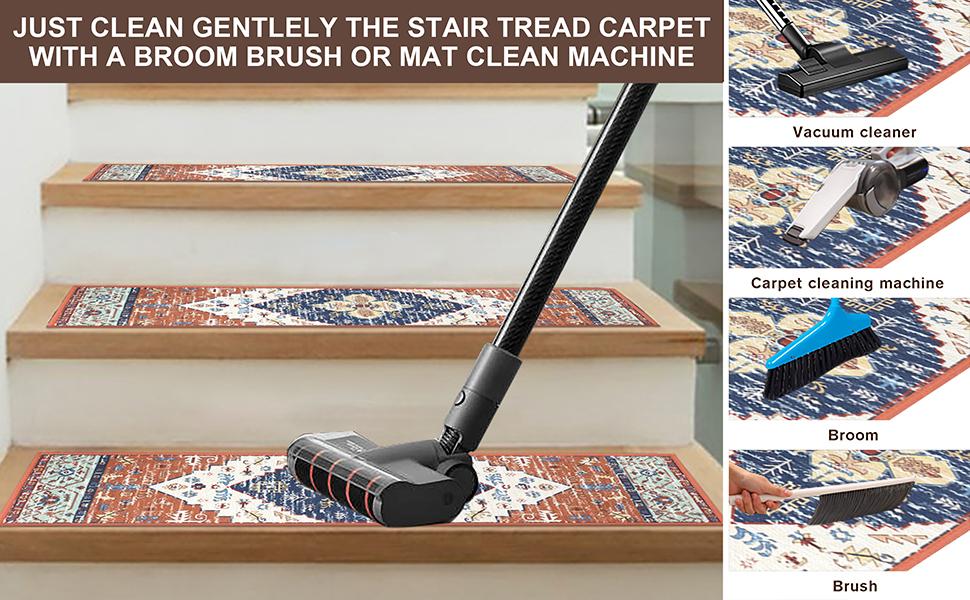 HEBE Non Slip Chenille Stair Runner Rug for Wooden Steps, 8"x30" Indoor Reusable Soft Machine Washable Home Accessory, Anti Slip Adhesive House Decor Mats for Pets, Machine Washable Rug
