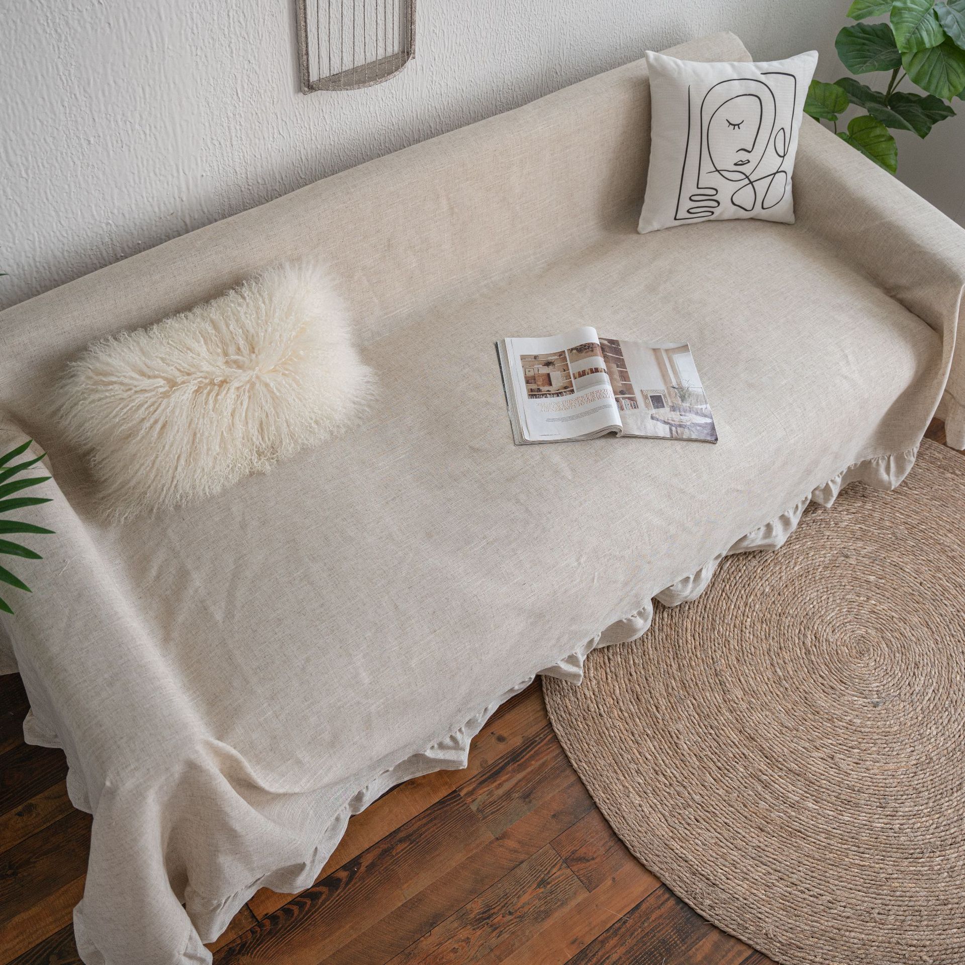 Vintage Farmhouse Ruffle Sofa Cover Throw