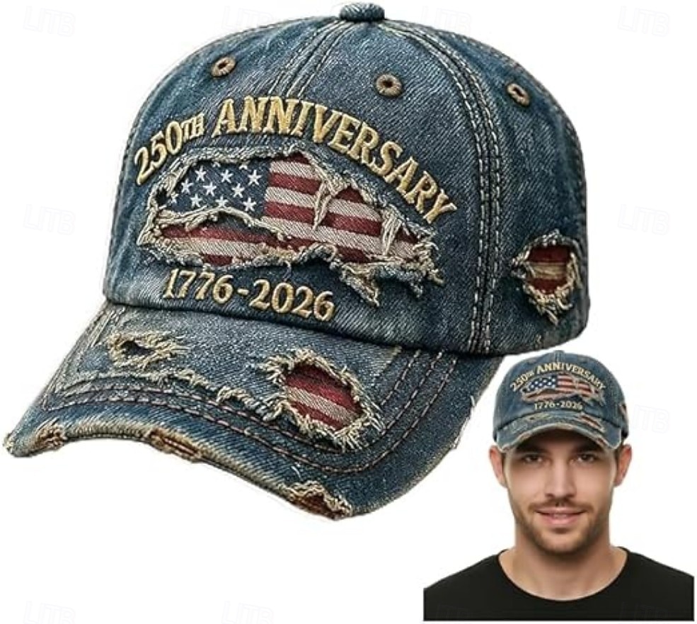 United States 250th Anniversary Distressed Denim Baseball Cap American Flag, Vintage USA Hat 1776-2026, Patriotic Independence Day Cap, Vintage American Flag Hat for Men and Women 2026 - $19.99 –P4