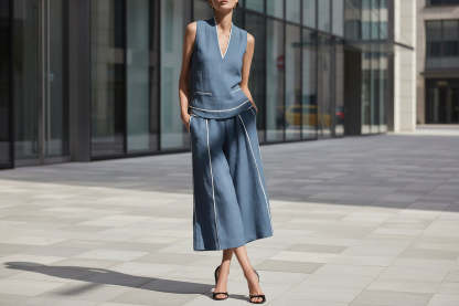 Women's Sleeveless Linen Shirt & Cropped Pants Set – Casual 2-Piece Outfit