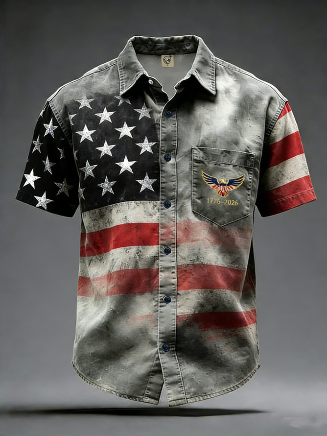 Men’s Vintage American Flag Button Shirt – 250th Anniversary 1776–2026 Patriotic Shirt