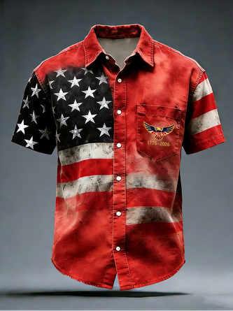 Men’s Vintage American Flag Button Shirt – 250th Anniversary 1776–2026 Patriotic Shirt