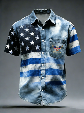 Men’s Vintage American Flag Button Shirt – 250th Anniversary 1776–2026 Patriotic Shirt