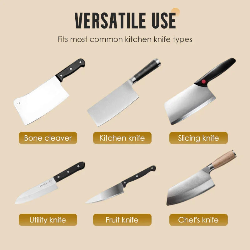 Versatile kitchen knife set featuring bone cleaver, utility, chef's, fruit, slicing knives.