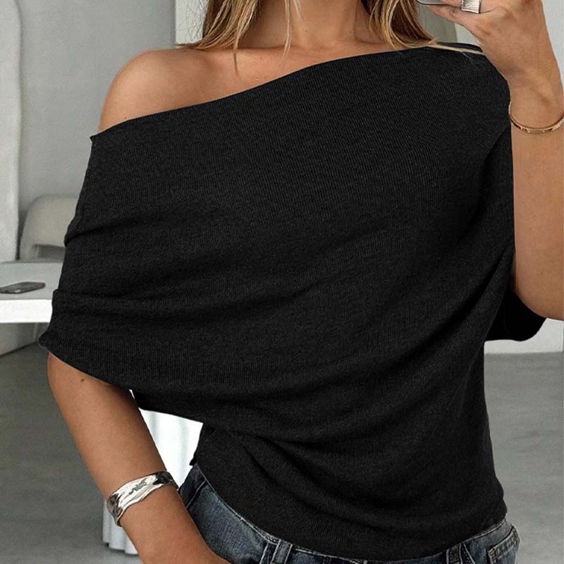 👚 Women's Asymmetrical Off-Shoulder Batwing Top – Chic Drama & Soft Comfort 🦇✨