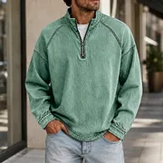 Men's Vintage Washed Quarter Zip Pullover Casual Stand Collar Sweatshirt