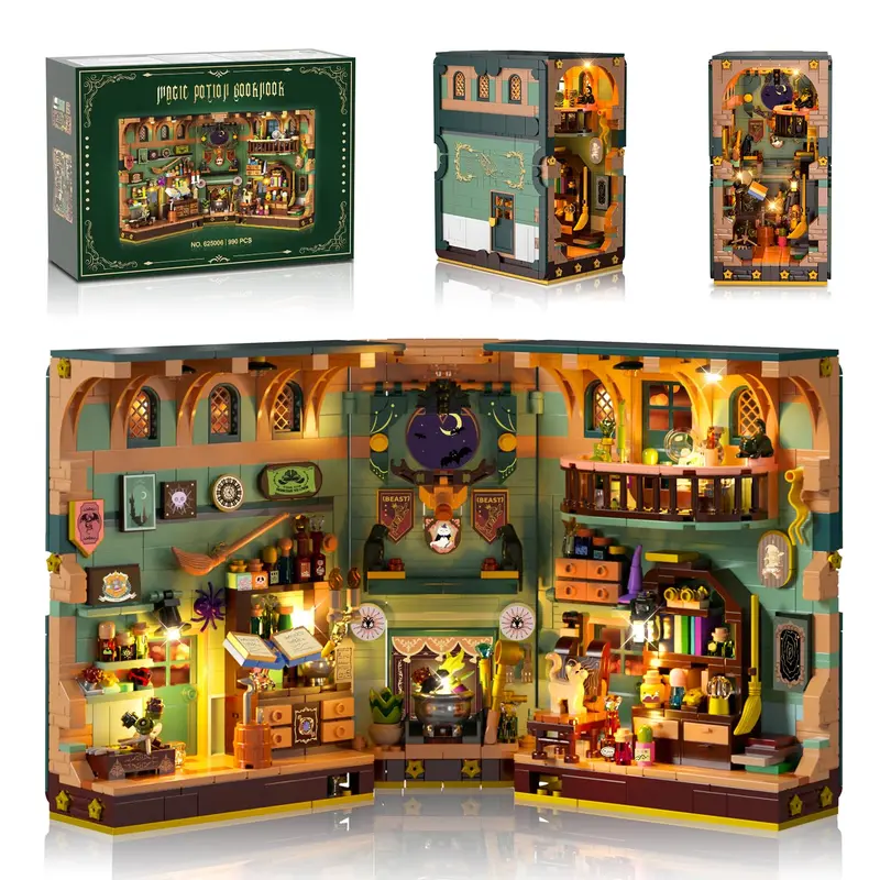 ✨ Magic Potion Book Nook Block Set - DIY Alchemy Bookend with Lights 🧙♀️