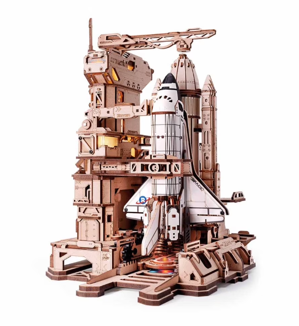 🚀 Space Shuttle 3D Wooden Puzzle - Mechanical Model with LED Lights & Launch Simulation