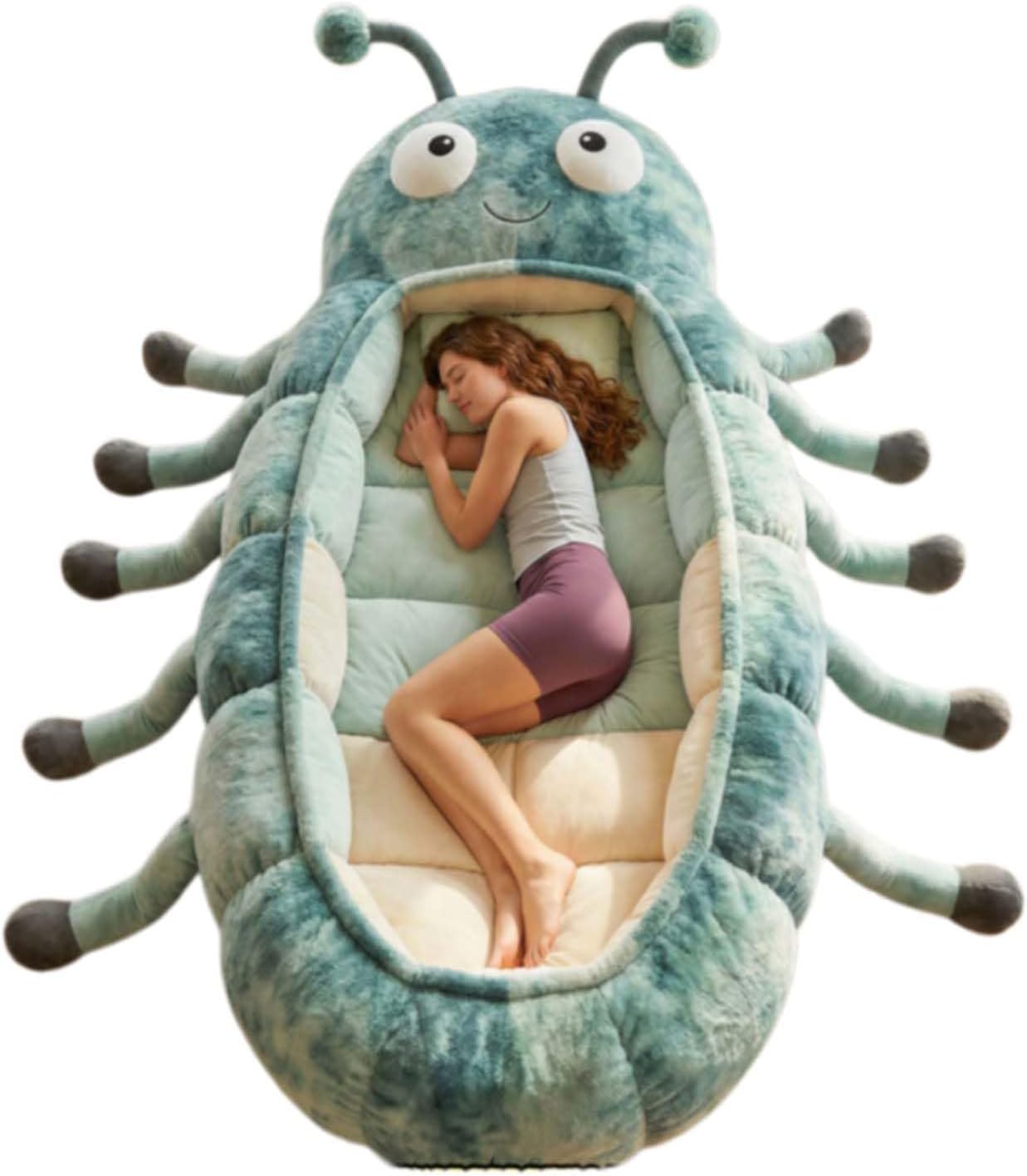 🐛 Caterpillar Plush Sleeping Bag | Cocoon Lounger with Drawstring, Indoor Nap Nest for Adults