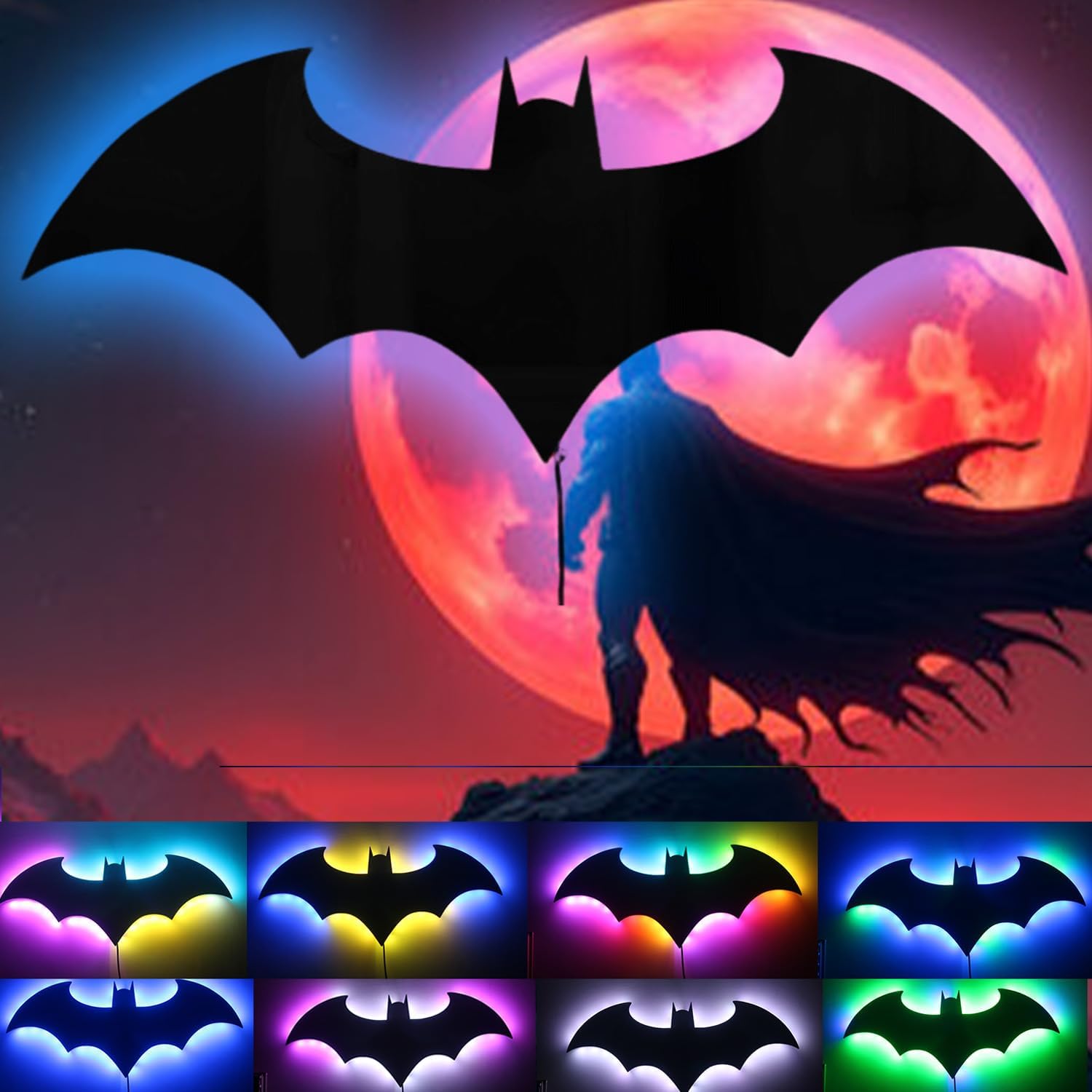 🦇 Superhero LED Night Light | 16 Colors Remote Control Acrylic Carved Batman Wall Lamp