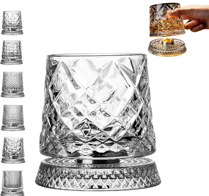 🥃 360° Rotating Crystal Whiskey Wine Glass With Stress Relief Function