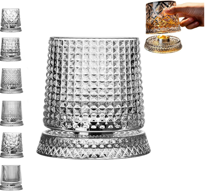 🥃 360° Rotating Crystal Whiskey Wine Glass With Stress Relief Function