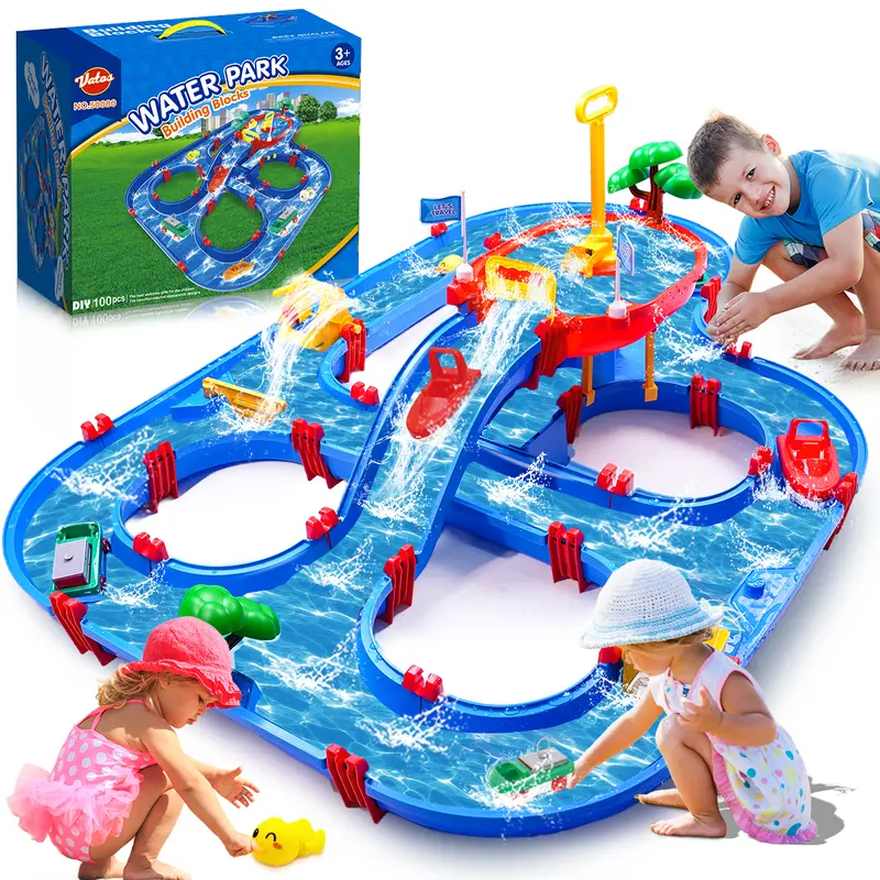 🌊 2-Tier Kids Water Play Table - 100PCS Water Park Set with Water Pump | Summer Outdoor Toy for Ages 3-8
