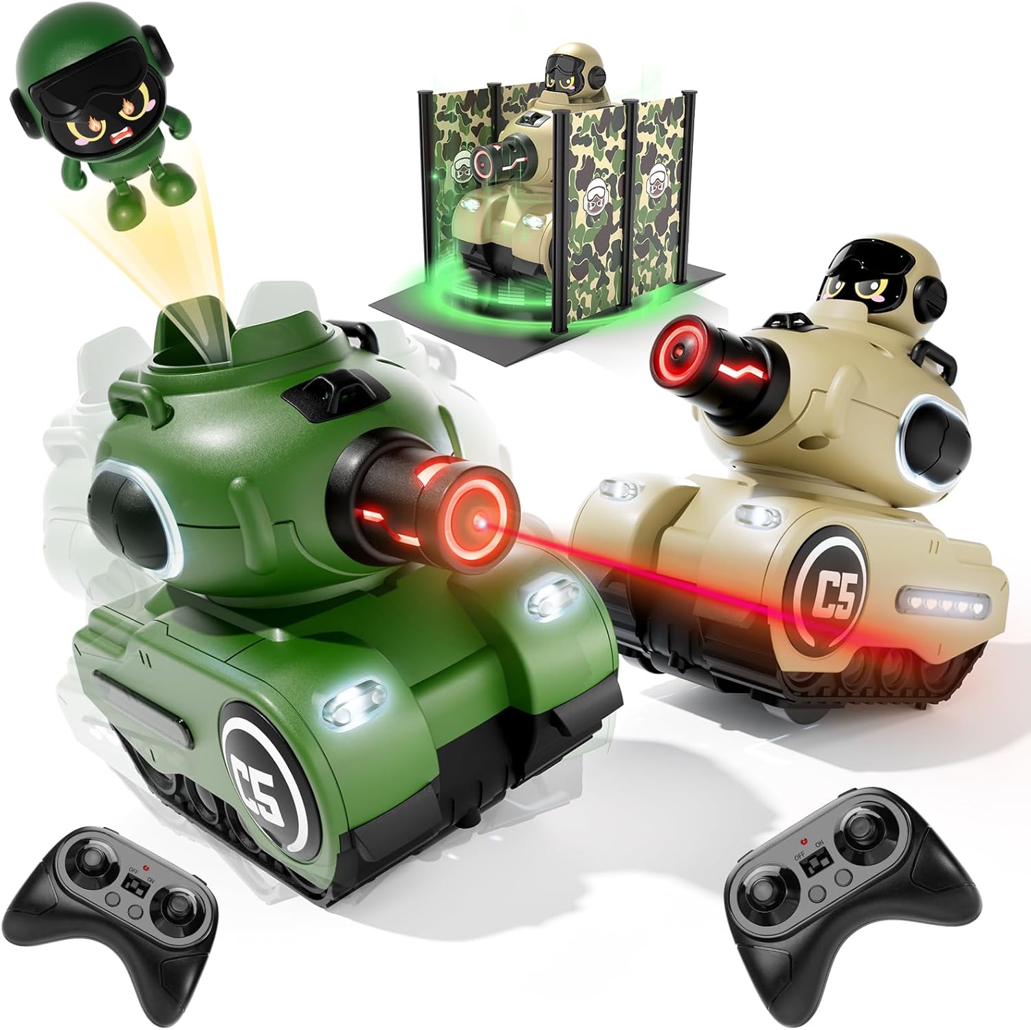 🚀 2-Pack Cartoon RC Battle Tanks with Laser Guns
