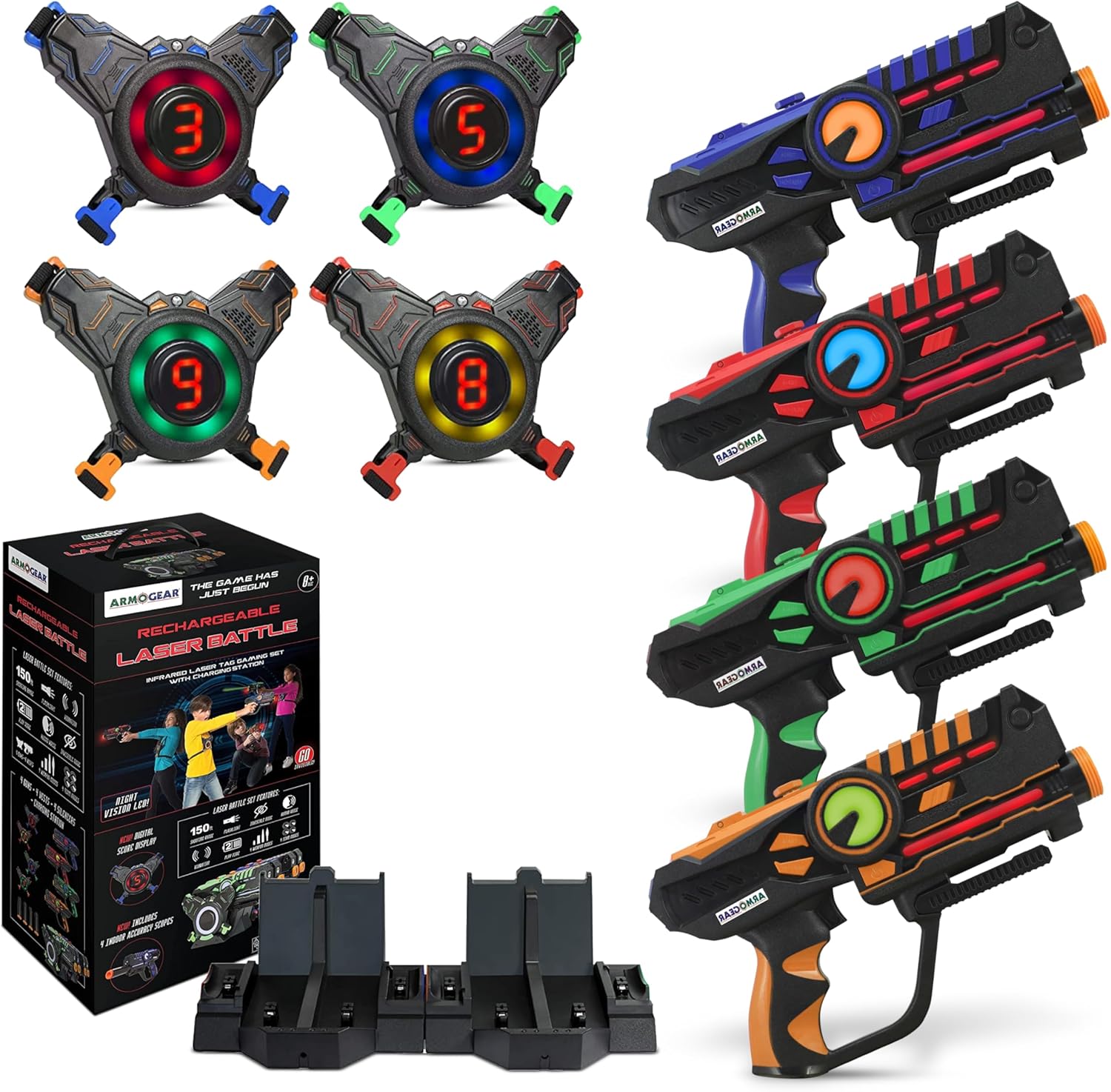 🔫 4 Pack Laser Tag Guns with Vests Set | Multiplayer Laser Game for Kids, Teens & Adults