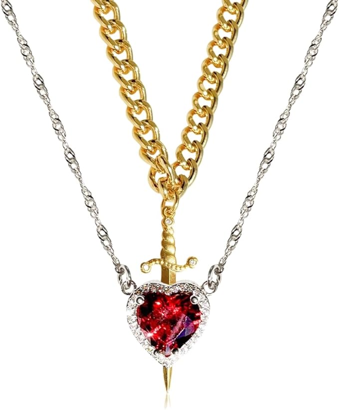 ❤️⚔️ Heart & Sword Necklace Set, 2-Piece Matching Jewelry