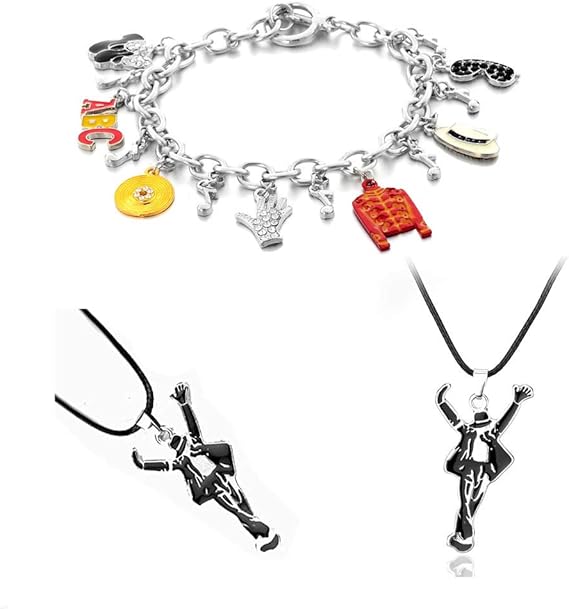 ⭐ MJ Memorial Bracelet & Classic Necklace Set | Punk Style Jewelry Collection for MJ Fans