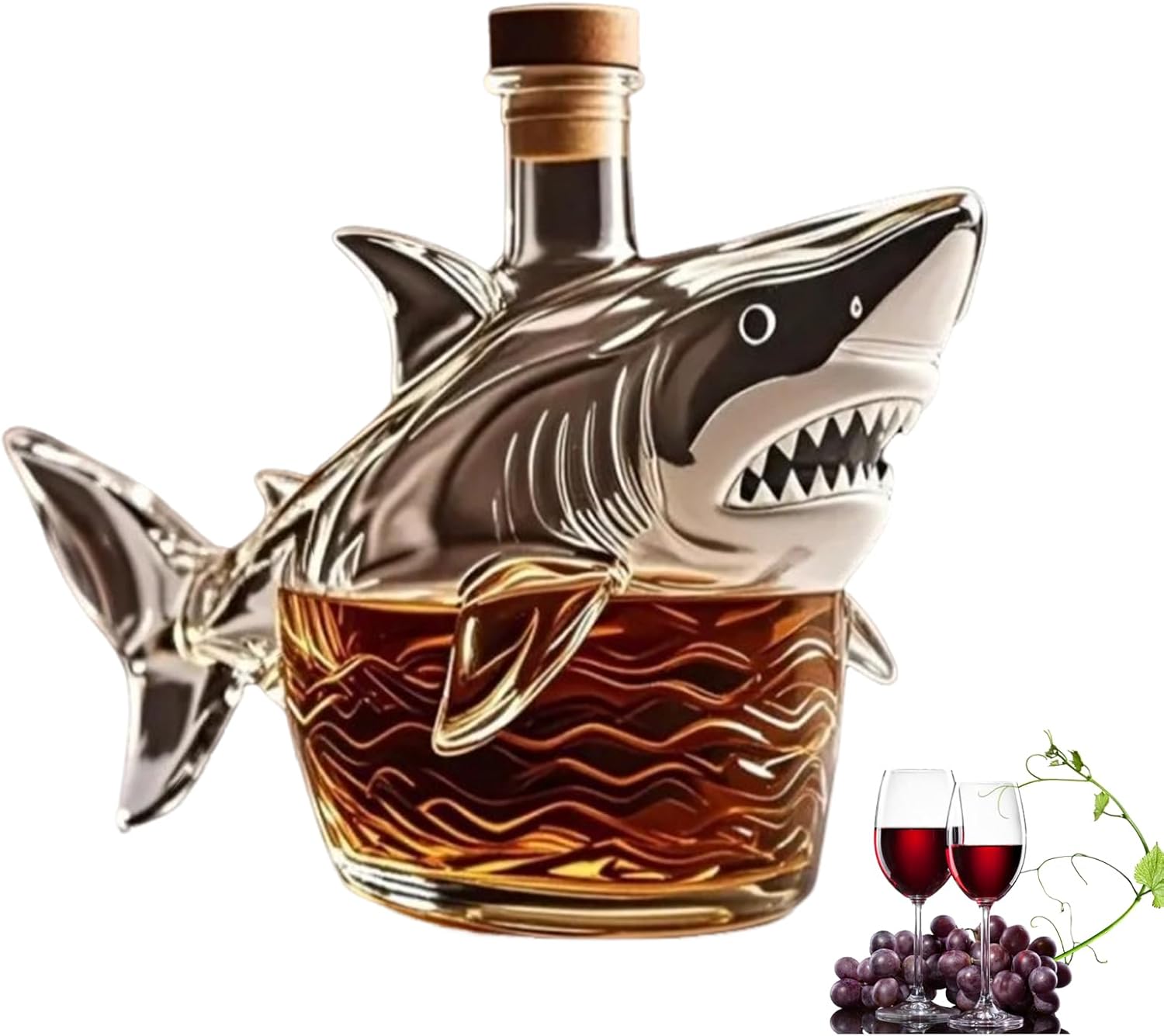 🦈 3D Carved Shark Whiskey Decanter | Animal Shaped Glass Bottle for Home Bar Decor