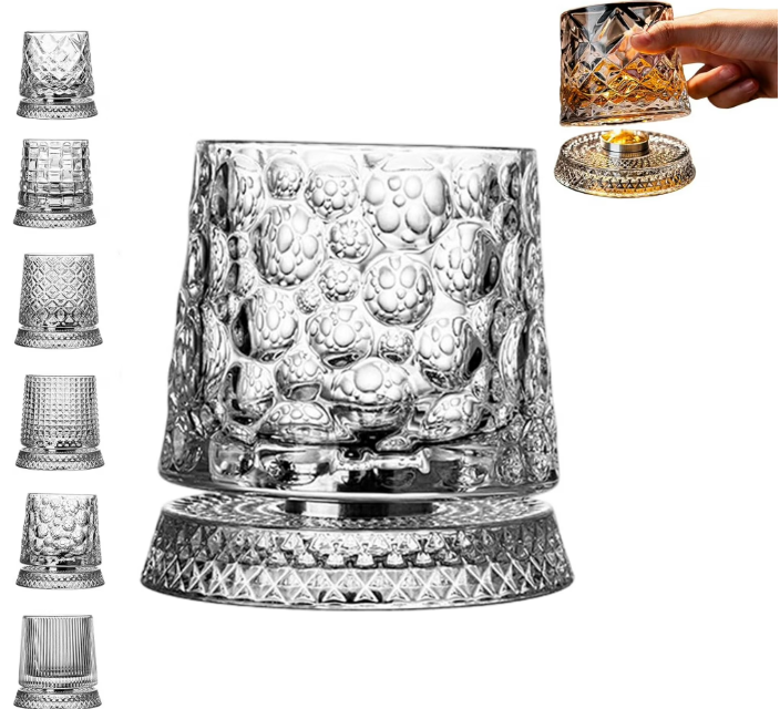 🥃 360° Rotating Crystal Whiskey Wine Glass With Stress Relief Function