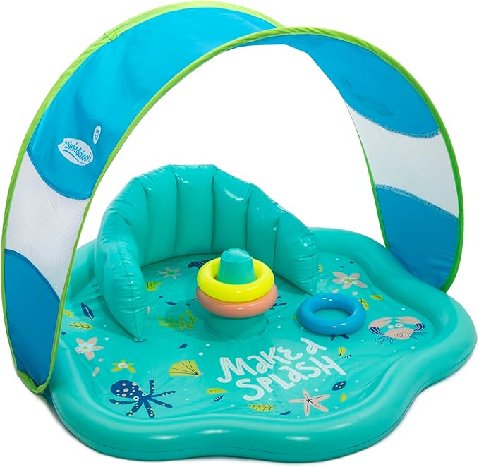 👶 Baby Pool Float Mat - Adjustable Canopy & Seat for 6-24 Months | Super Buoyancy, Multiple Colors