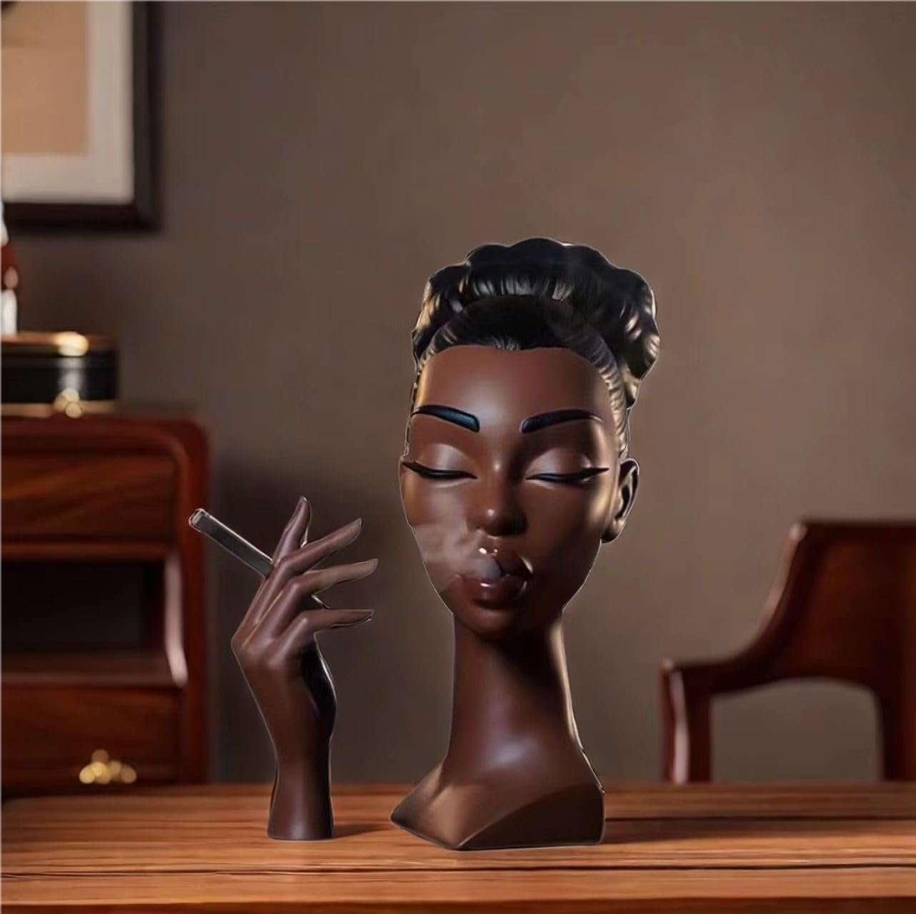 🖤 Black Woman Face Backflow Incense Burner | Waterfall Smoke Aromatherapy Furnace, Art Home Decor & Gift
