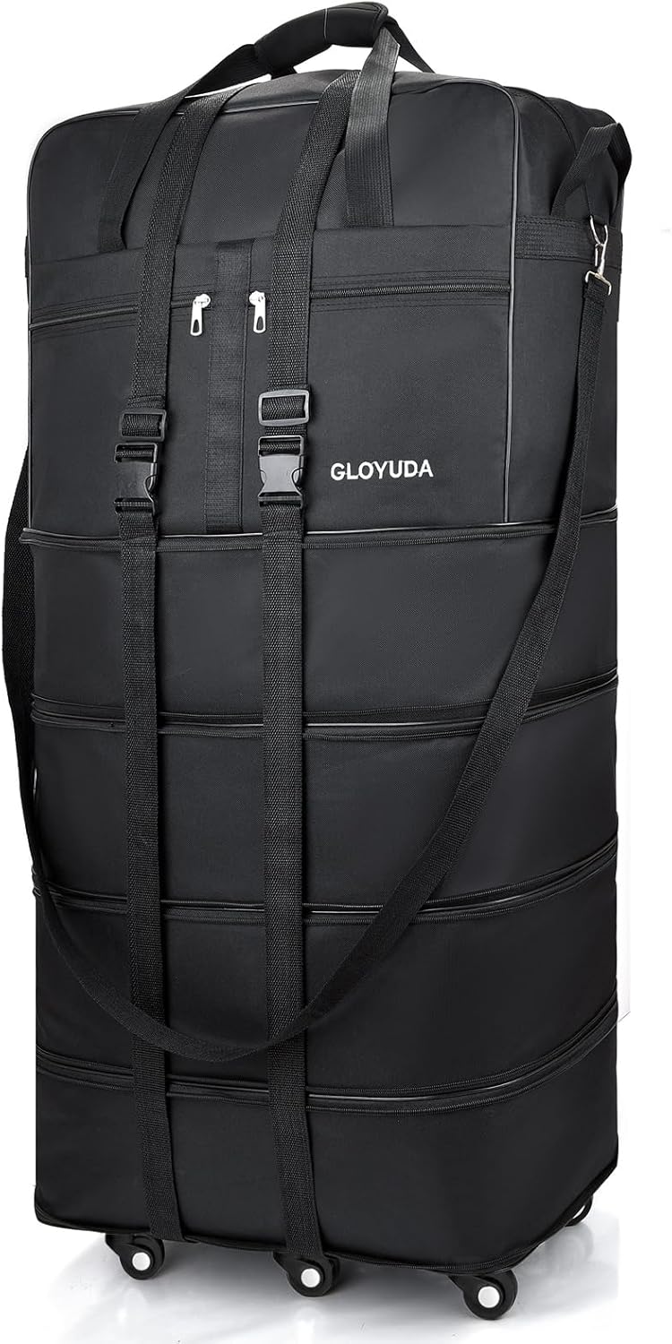 🧳 Expandable Foldable Rolling Luggage | 130L Oversized Wheeled Travel Duffle with Shoe Compartment