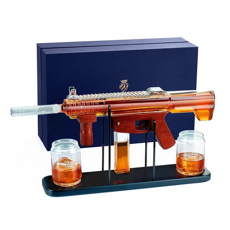 🔫 Limited Edition Gun-Shaped Whiskey Decanter Set | Military-Themed Barware with Bullet Glasses
