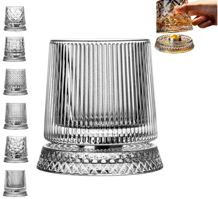 🥃 360° Rotating Crystal Whiskey Wine Glass With Stress Relief Function