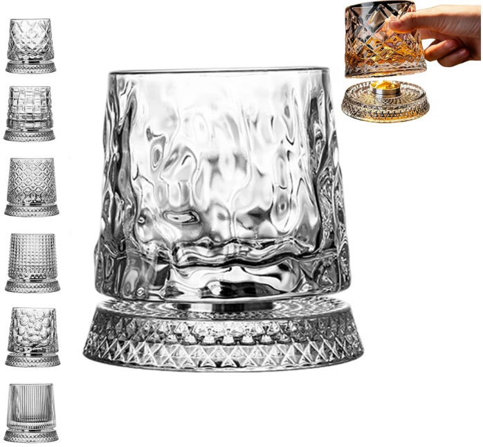 🥃 360° Rotating Crystal Whiskey Wine Glass With Stress Relief Function