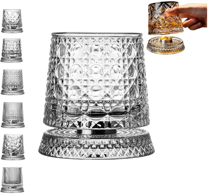 🥃 360° Rotating Crystal Whiskey Wine Glass With Stress Relief Function