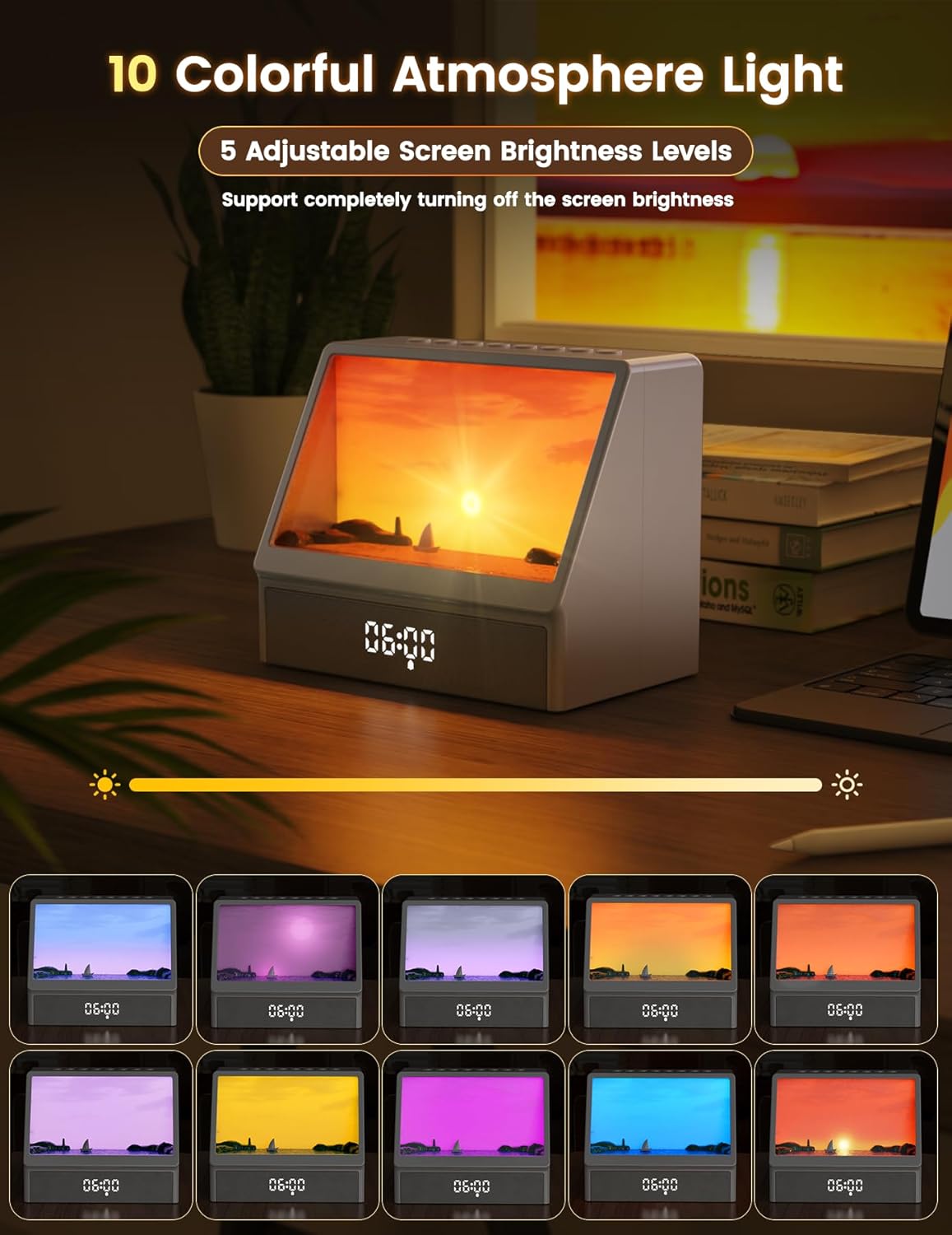 🌅 Sunrise Alarm Clock for Heavy Sleepers - White Noise, Bluetooth & Dimmable Night Light