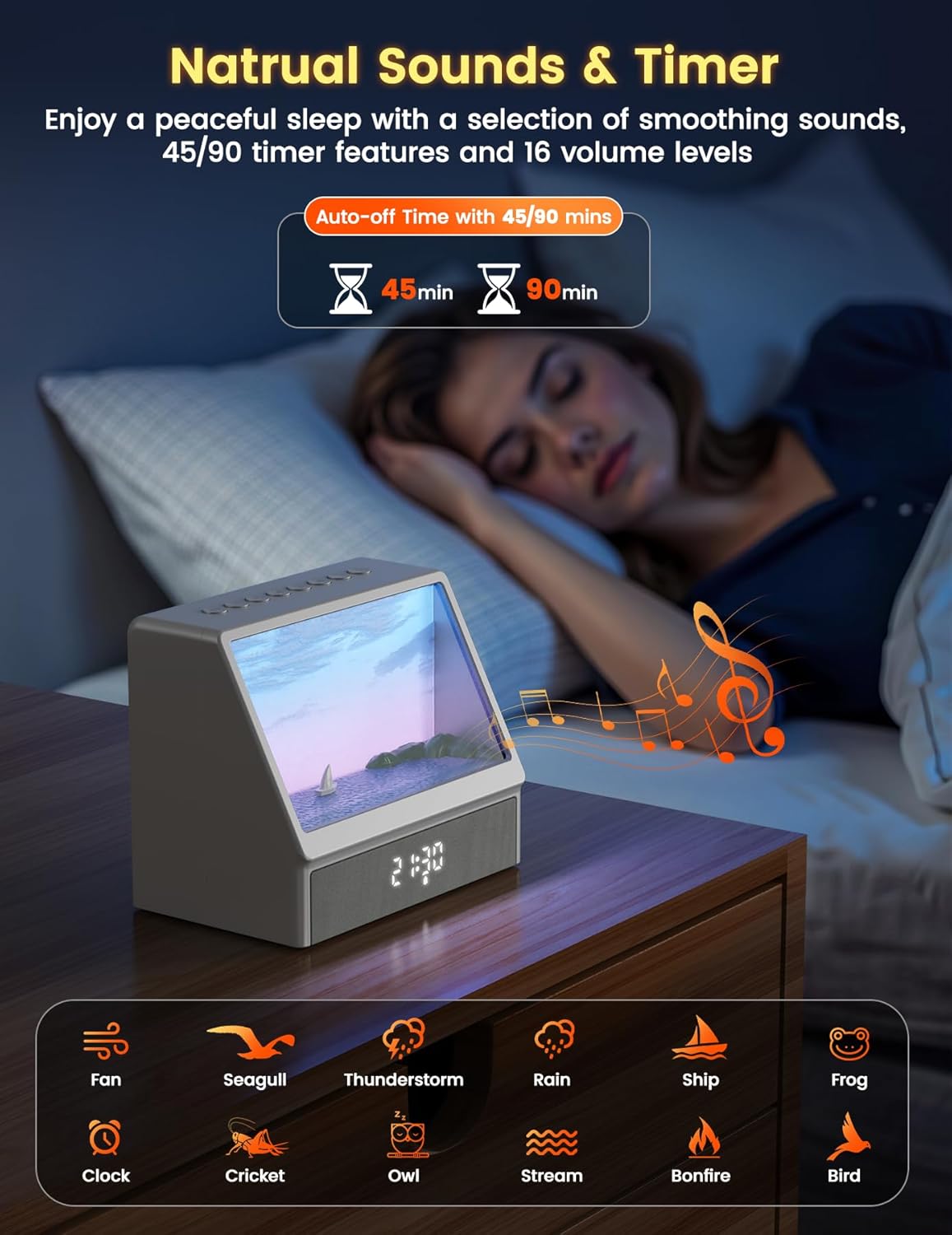 🌅 Sunrise Alarm Clock for Heavy Sleepers - White Noise, Bluetooth & Dimmable Night Light