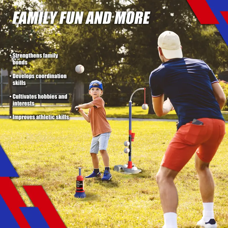 ⚾ 3-in-1 T-Ball Set for Toddlers 3-5 Years - Adjustable Height Baseball Toy with Auto Pitcher