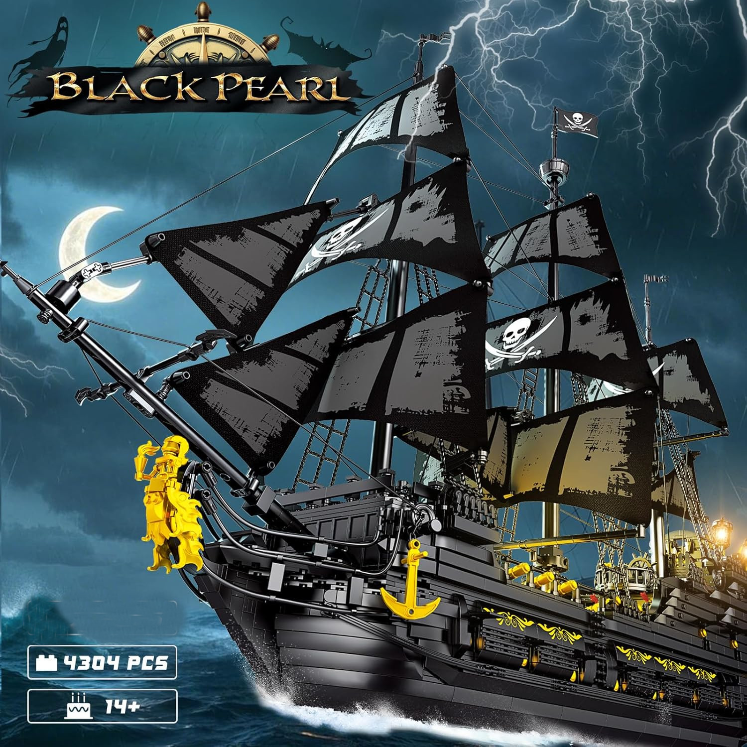 ⚓ Pirate Ship Building Set with LED Lights - Black Pearl Model 