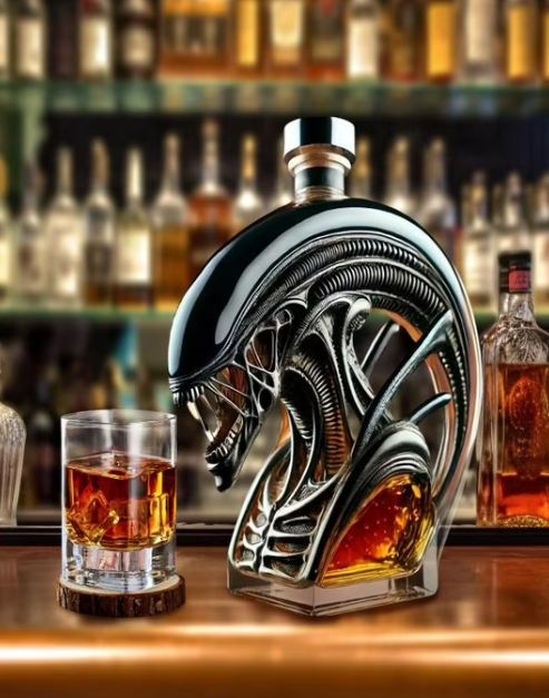 👽 Alien Shaped Decanter - Glass Art Sculpture Bottle for Sci-Fi & Whiskey Lovers