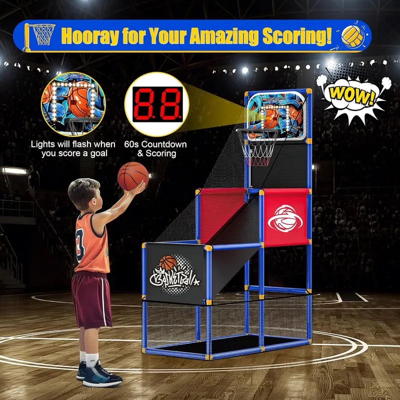 🏀 Kids Arcade Basketball Hoop - Adjustable Height Indoor/Outdoor Shooting Game for Ages 3-8 | Carnival Sport Toy & Gift